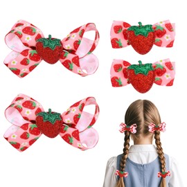 4pcs Strawberry Hair Bows for Little Girls, Cute Strawberry Bow Hair Clips Baby Hairpins Snap Barrettes Hairs Accessories for Girls Toddlers Baby Gifts