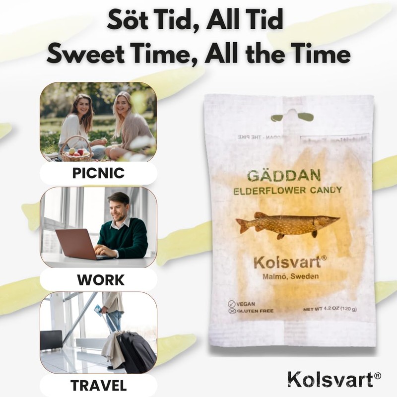 KOLSVART Swedish Candy, Torsken Shaped, Classic Scandinavian Gummy, Vegan, Gluten