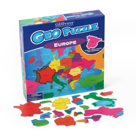GeoToys GeoPuzzle, Europe Shaped Jigsaw Puzzles, 58 Pc Geography Puzzle, Geography Game & Map Puzzle - Jigsaw Puzzles for Kids Ages 6-9 Years Old