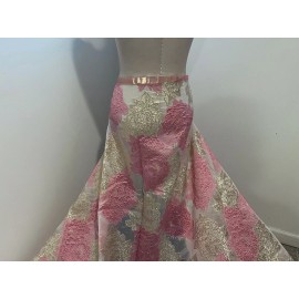 wowfabric4less123 PINK GOLD WHITE Metallic Brocade ORGANZA Fabric 58” Width Sold By The Yard