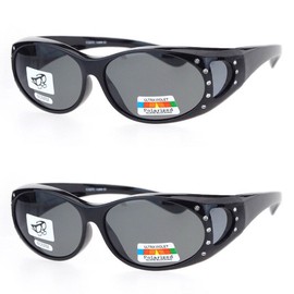 Pink Ribbon Shades 2 Pair Polarized Rhinestone Fit Over Wear Over Reading Glasses Sunglasses -RS2866POL- Black/Black