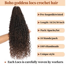 Boho Locs Crochet Hair 24 Inch Goddess locs Crochet Hair for Black Women 8 Packs Boho Faux Locs With Curly Ends Pre Looped Bohemian Soft Locs (T30#, 24 Inch (Pack of 8))