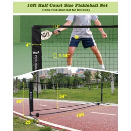 NQV Pickleball Set with Net,10FT Half Court Size Pickleball Net Portable Outdoor Indoor Driveway Home+4 Wood Paddles+4 Pickle Balls+4 Ball Retrievers, Pickleball Set for Adults Kids Beginners Pros