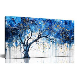 CGXART Tree Pictures Wall Decor for Living Room - Modern Blue Wall Art for Bedroom Home Office Decor Size 20" x 40"