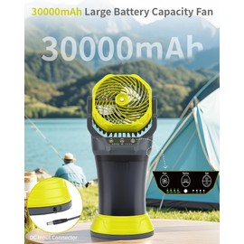 TDLOL 30000mAh Misting Fan Portable Battery Powered Fan with 2L Water Tank,Portable Mist Cooling Fans for Outdoor Camping Tent-120°Auto Oscillating,4 Wind Speeds & Spray Modes,RGB Light Gray-Green