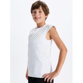 DEVOROPA Youth Boys Football Baseball Padded Shirt Sleevess Compression Shirt Chest Protector Softball Rugby Rib Heart Guard White M