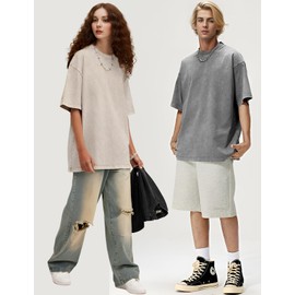 Arssm 3 Pack Men Oversized T Shirts Vintage Tee Loose Fit Short Sleeve Casual Streetwear Baggy Washed Unisex Tops(BlackGreyBeige-M)