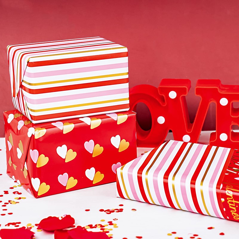 WRAPAHOLIC Valentine's Day Wrapping Paper Roll - 3 Rolls -