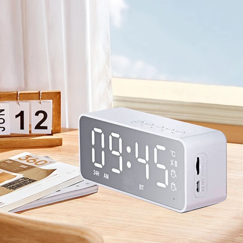 Bluetooth Speaker Alarm Clock Multifunction Electric Alarm Clocks Mirror Surface