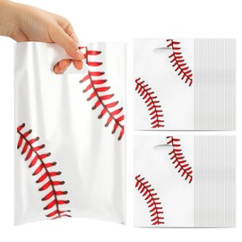 50 PCS Baseball Party Favor Bags, Baseball Goodie Gift Snack Treat Cookie Goody Candy Bags for Baseball Theme Team Party Birthday Favors Supplies Decorations Wrapping Tball Baggies Pouches(White Red)