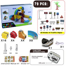 Electric Train Set for Kids Toddlers 3-5,Magnetic Track&Rechargeable Car,Gravity-Defying 3D Embedded Layouts DIY Flexible Race Track Assembly,STEM Educationa Learning Gift