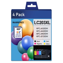 LC203XL High Yield Ink Cartridges Compatible for Brother LC203 LC201 Ink Cartridge Work with MFC-J480DW MFC-J880DW MFC-J4420DW MFC-J680DW Printer (BK/C/M/Y, 4 Pack)