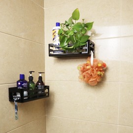 JiePai Acrylic Shower Caddy Basket Shelf with Hooks,Adhesive Shower Shelves Wall Mounted Bathroom Storage Shampoo Organizer, Kitchen Shelf 2 Pack