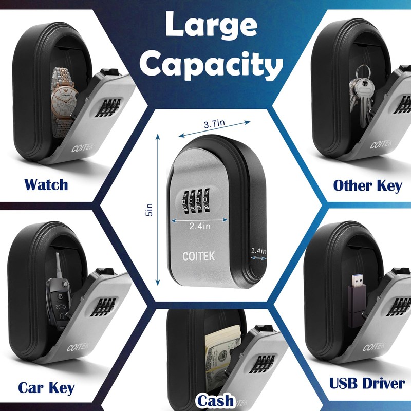 Magnetic Key Holder with Lock, COITEK Magnetic Key Box Hidden