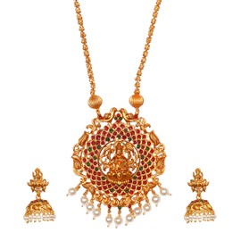 Bodha Traditional Indian HandcraftedAntique Gold Plated Godess Lakshmi Temple Jewellery Necklace with Matching Earring for Women (SJ_2902)