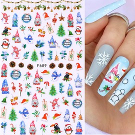 5 Sheets Snowflakes Snowman Reindeer Santa Claus Leaf Nail Art Stickers Christmas Nail Art Decals 3D Self-Adhesive Designs Winter DIY Nail Decoration Supplies for Acrylic Nails for Women Girls Kids