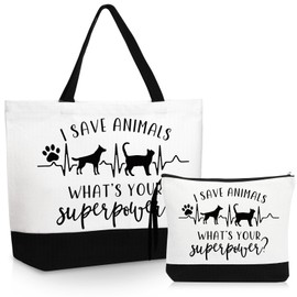 Paterr 2 Pcs Christmas Vet Tech Appreciation Gifts Tote Bags Canvas Makeup Bag Veterinary Thank You Gift for Veterinarian Pet Lover Assistant