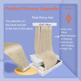 Full Shine Blonde Tape in Hair Extensions for Women Color 60 Platinum Blonde 20 Inch Long Hair Extension Double Sided Tape in Hair Extensions Real Human Hair 50 Grams 20 Pieces