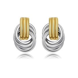 Elaximn Chunky Small Gold and Silver Knot Earrings for Women Lightweight Two Tone Dangle Drop Earrings Hypoallergenic Fashion Gold Silver Mixed Metal Jewelry Gifts