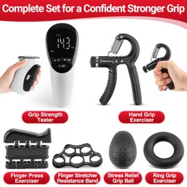 Tilcore Grip Strength Tester & Trainer - Handheld Dynamometer, Strengthener, Exerciser, Band, Finger Press, Ball, & Rings