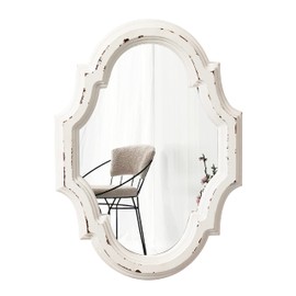 Sintosin Small Vintage Oval Mirrors for Wall Decor 11 inch, Hanging Farmhouse Wood Entryway Mirror, Distressed White Rustic Scalloped Mirror, Ornate Accent Sculpted Mirrors for Living Room