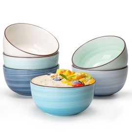 Sweese Ice Cream Bowls - 10 Oz Dessert Bowls Set of 6, Blue Ceramic Bowls for Kitchen, Snack Bowls for Cereal, Soup, Rice, Dishwasher & Microwave Safe, Multicolor, Cool Assorted Colors