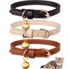 Jamktepat 3 Pack Leather Cat Collars with Bells Soft Pet
