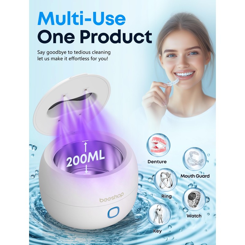 BEESHOP Ultrasonic Retainer Cleaner - 45kHz Retainer Cleaner Machine with