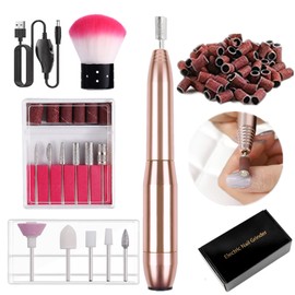 FUNTOCA Torno para Uñas, 20000 RPM Velocidad Ajustable Máquina de Taladro de Uñas Multifuncional, Nail Drill USB con Brocas y Bandas de Lijado, Lima de Uñas Eléctrica para Manicura, Pedicura (Champán)