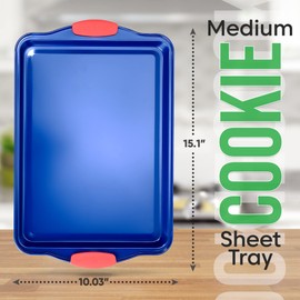 Nutrichef 15” Nonstick Cookie Sheet for Baking - Premium Grade Carbon Steel Non-Stick Baking & Roasting Pan w/ Silicone Handles - Dishwasher Safe, Blue