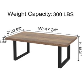 IBF Farmhouse Coffee Table, Modern Minimalist Wood Coffee Table for Living Room, Simple Industrial Rectangle Center Table, Wood and Metal Tea Coffee Table for Home Bedroom Office, Rustic Oak, 47 inch