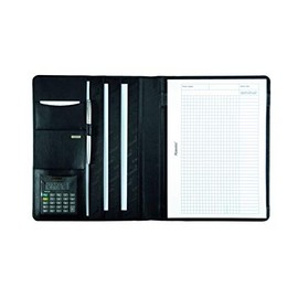 Alassio Cremona 43006-1 Writing Case A4 Nappa Leather Document Folder Black Conference Folder Approx. 32 x 25 x 2 cm Folder for A4 Documents with Calculator, Pad A4 and Pockets