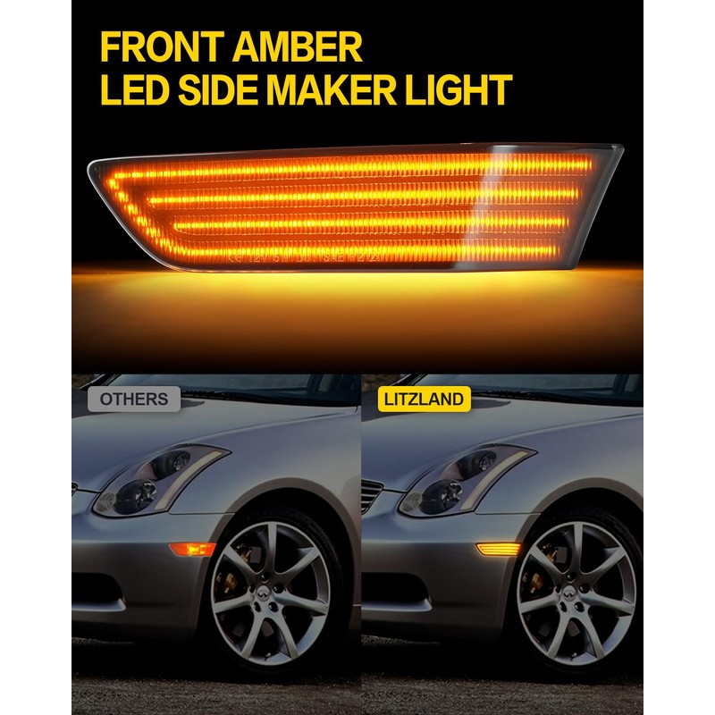 litzland Led Front Bumper Side Marker Lights Compatible with Infiniti