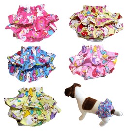 Pack of 5 Dog Diapers Skirt for Small Dogs Female Girl Sanitary Pant Dress (Set of 5 Colors, M - Waist 11" - 14")