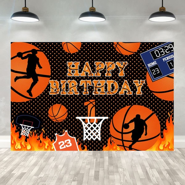 Ticuenicoa 5×3ft Boys Basketball Birthday Backdrop Basketball Happy First Birthday Boys 1st Birthday Photography Background Party Banner Wall Decorations Props