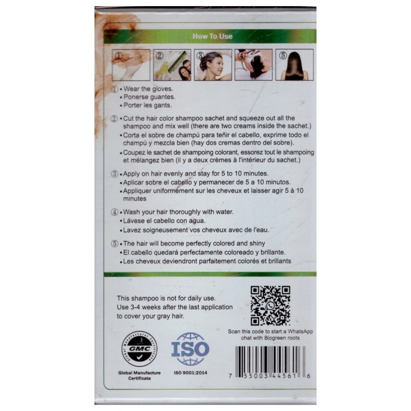Natural Black Hair color Shampoo BIOGREEN ROOTS Ammonia-Free Herbal Hair