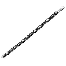 My Daily Styles Stainless Steel Silver-Tone Black Mens Link Chain Necklace and Bracelet Set