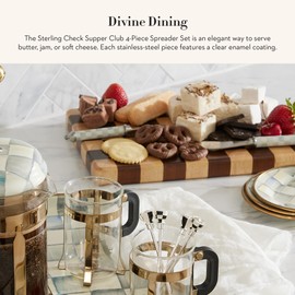 MACKENZIE-CHILDS Supper Club Spreader Set, Stainless-Steel Butter Spreaders, Charcuterie Accessories, Set of 4, Gray-and-White Sterling Check