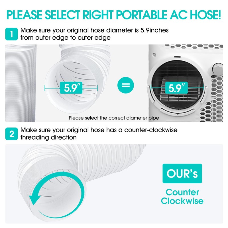 Airwhirl 5.9 Inch Air Conditioner Exhaust Hose, AC Hose with
