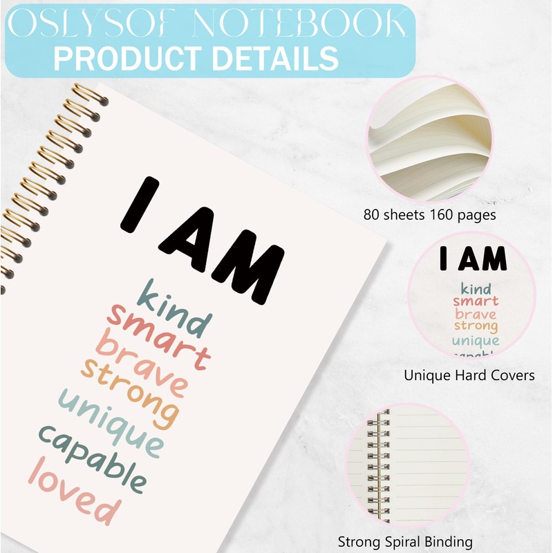 OSLYSOF Positive Affirmation Gifts Spiral Notebook, Boho Rainbow Affirmation Journal,