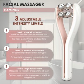 HAMINOS Microcurrent Facial Massager with 3D Roller, 3 Intensity Levels, Lifting & Toning Tool for Face, Leg, Arms & Neck, Gentle Contouring & Skincare Absorption NO Heat, NO LED