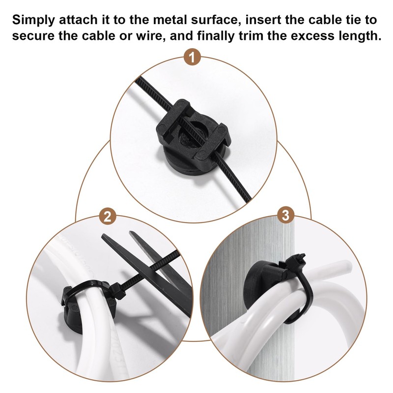 Lyreh 10pcs Magnetic Zip Tie Mounts, Cable Tie Holder Base