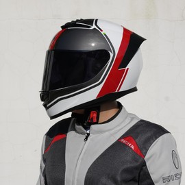 MXJ Gear Full Face Motorcycle Helmet,Helmets for Adults Motorcycle, MG611 Motorbike Racing Street Bike Helmets with Black Visor for Men Women,DOT Approved（XL,Glossy Red Gray Lines ）