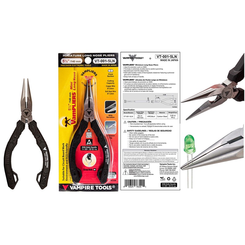 VAMPLIERS 5.5" Mini Precision Long Nose Pliers. Made in Japan.
