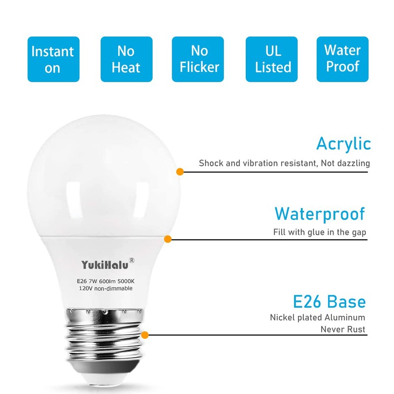 YukiHalu, A15 Appliance Light Bulb, 60W Equivalent for Range Hood/Refrigerator