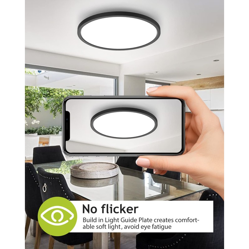 2PACK Flush Mount LED Ceiling Light Fixture Black, 12Inch 28Watt,