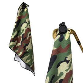 Gbourly Magnetic Golf Towels with Clip, Microfiber Waffle Design, Industrial Strength Magnet for Strong Hold to Golf Bags, Carts & Clubs (Multiple Colors Available) (Green Camo)