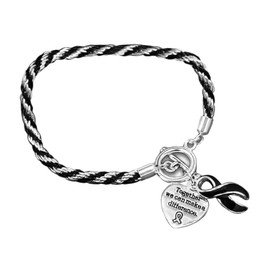 Fundraising For A Cause Melanoma Awareness Black Ribbon Bracelets with Sterling Silver Chain For Support Groups & Fundraisers