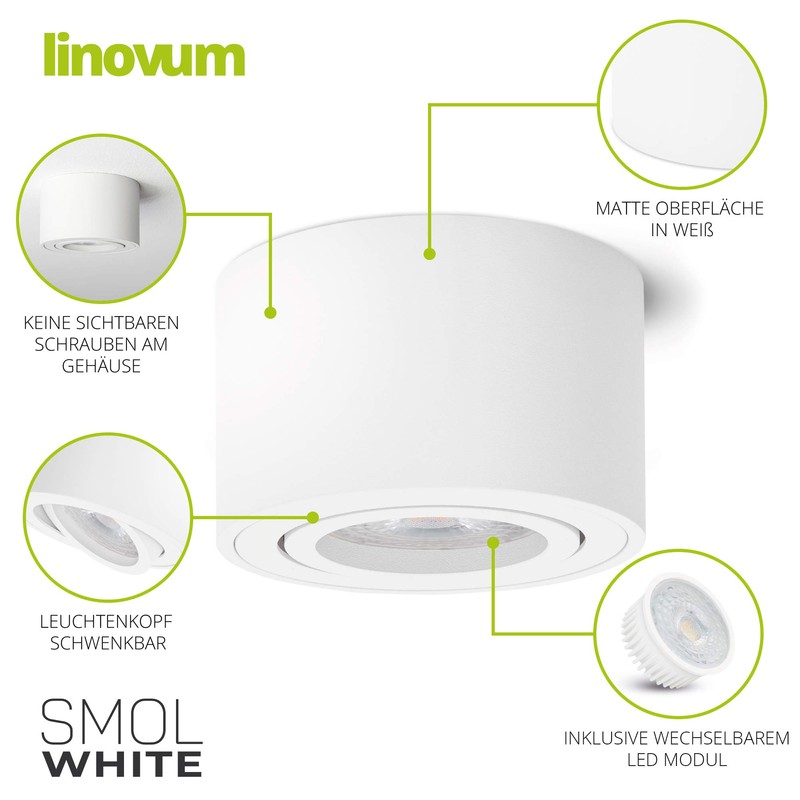 linovum SMOL LED Surface-Mounted Light Matt White - Flat &