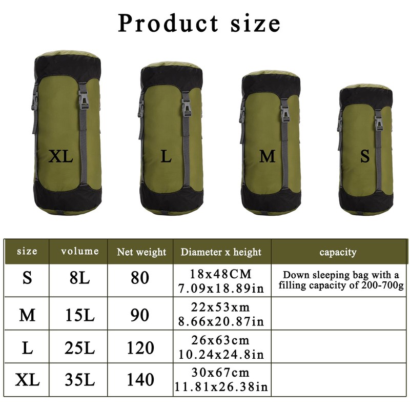Compression Stuff Sack for Sleeping Bag,8L/15L/25L/35L Lightweight Waterproof Compact Compression